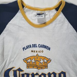 Corona Extra Men's Large (possibly Medium) White Crew Neck‎ Tshirt Blue Sleeves